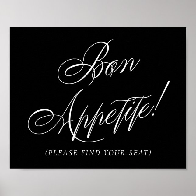 Affiche Élégant Bon Appétit Calligraphie Blanche | Siège (Devant)