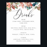 Affiche Elegant Botanical Fall Wedding | Bar Drinks Menu<br><div class="desc">Display your wedding beverage selection in style with this elegant drinks menu sign featuring soft watercolor leaves and berries. The botanical artwork and modern calligraphy create a refined design that complements nature inspired wedding decor. Perfect for presenting beer, wine, spirits, and signature cocktails. This bar menu helps guests easily see...</div>