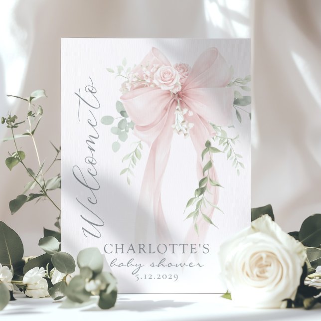 Affiche Elegant Bow Neutral Baby Shower Welcome (Créateur téléchargé)