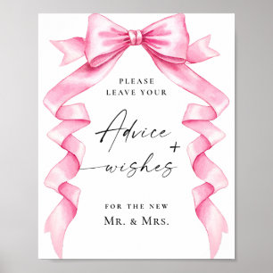 Affiche Élégant Bow rose Conseils et souhaits Mariage SIGN