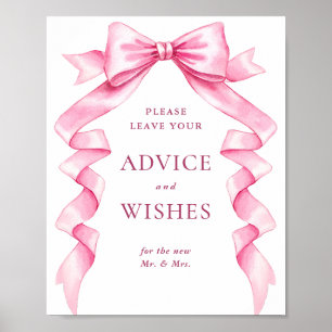 Affiche Élégant Bow rose Conseils et souhaits Mariage SIGN