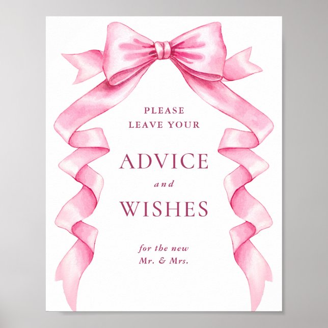 Affiche Élégant Bow rose Conseils et souhaits Mariage SIGN (Devant)