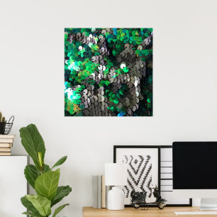 Affiche Élégant brillant vert gris gris paillettes de disq