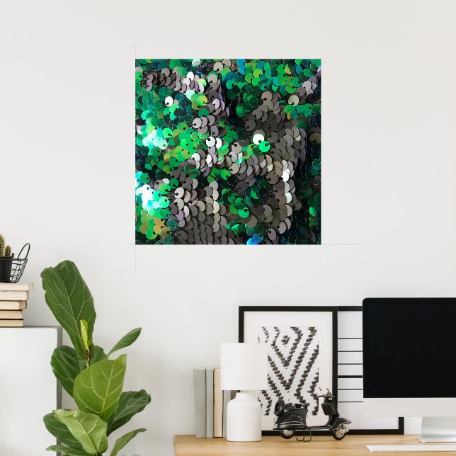 Affiche Élégant brillant vert gris gris paillettes de disq (Bureau à domicile)