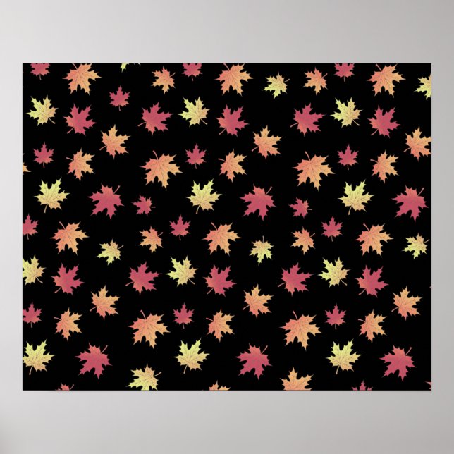 Affiche Élégant Brown Rouge Feuilles d'automne Motif | (Devant)