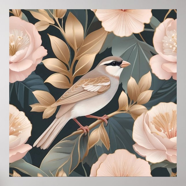 Affiche Élégant Bruant Dusty rose et or Floral (Devant)