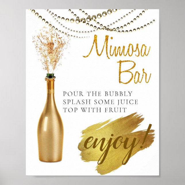 Affiche Élégant Brunch de mariée or Mimosa Bar Signal (Devant)