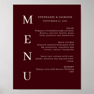 Affiche Elegant Burgundy & Ivory Wedding Bar Menu