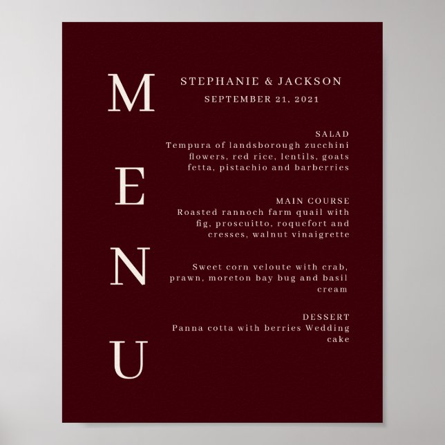 Affiche Elegant Burgundy & Ivory Wedding Bar Menu (Devant)