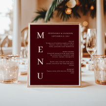 Elegant Burgundy & Ivory Wedding Bar Menu