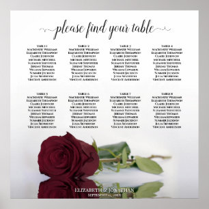Affiche Elegant Burgundy Rose 8 Table Seating Chart