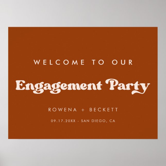 Affiche Elégant Burnt Orange Engagement bienvenue (Devant)