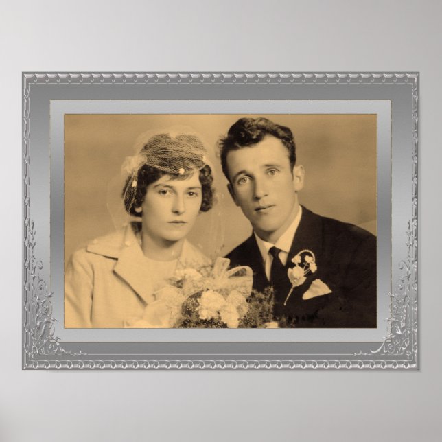 Affiche Elégant cadre de bordure argent personnalisé poste (Devant)