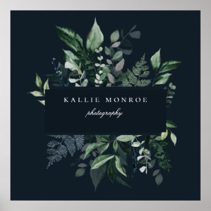Affiche Élégant cadre de feuillage forestier bleu foncé af