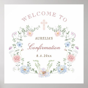 Affiche Elégant cadre Floral Confirmation Bienvenue