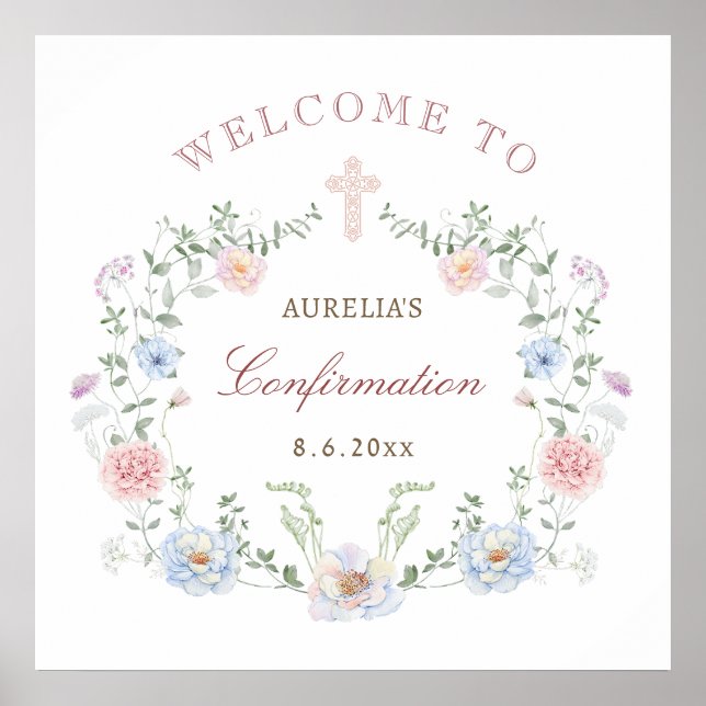 Affiche Elégant cadre Floral Confirmation Bienvenue (Devant)
