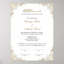 Élégant cadre or musulman nikkah certificat