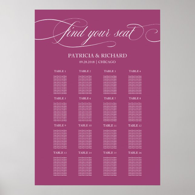 Affiche Elegant Cassis Wedding Seating Chart Sign (Devant)