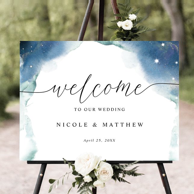 Affiche Elegant Celestial Watercolor Wedding Welcome Sign (Créateur téléchargé)