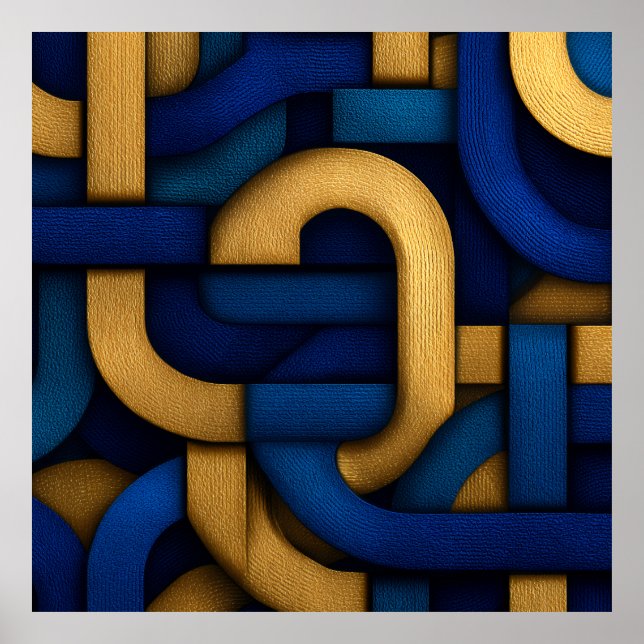 Affiche Elegant Celtic-Inspired Blue Gold Braided Abstract (Devant)