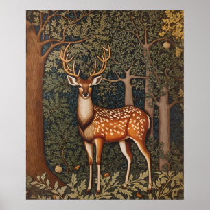 Affiche Élégant Cerf Dans La Forêt De Chênes