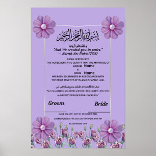 Affiche Élégant certificat de Nikah islamique floral lilas