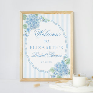 Affiche Élégant chalet victorien Blue Hydrangea Bienvenue