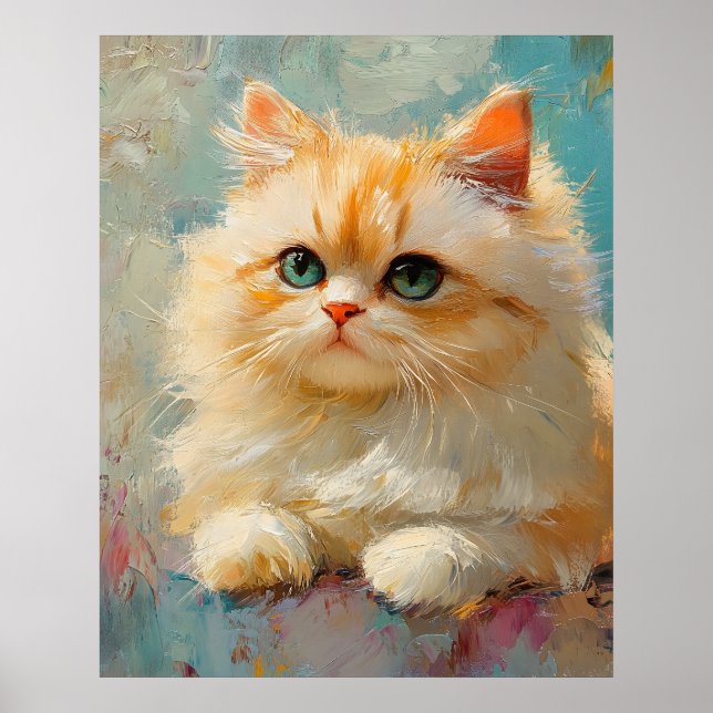 Affiche Élégant Chaton Persan – Portrait Numérique Pastel  (Devant)