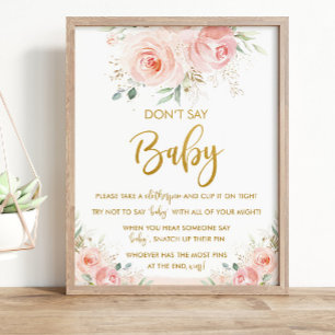 Affiche Elegant Chic Blush rose Floral Ne pas dire Baby Ga