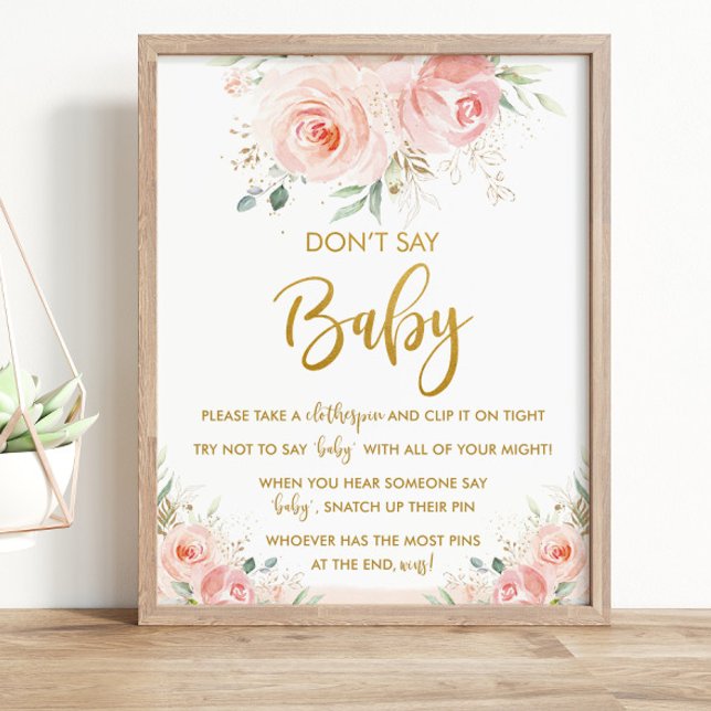 Affiche Elegant Chic Blush rose Floral Ne pas dire Baby Ga (elegant sweet blush pink floral don't say baby game tabletop sign poster printed instant download
)