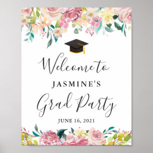 Affiche Elegant Chic Pastel Floral Graduation Party Sign