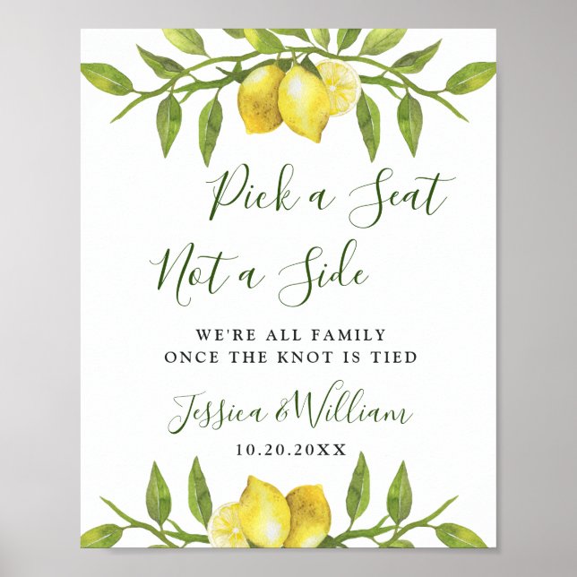 Affiche Élégant citron Floral Mariage Cérémonie Siège (Devant)