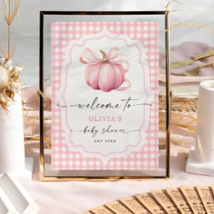 Affiche Elégant Citrouille de Bow rose Baby shower Bienven
