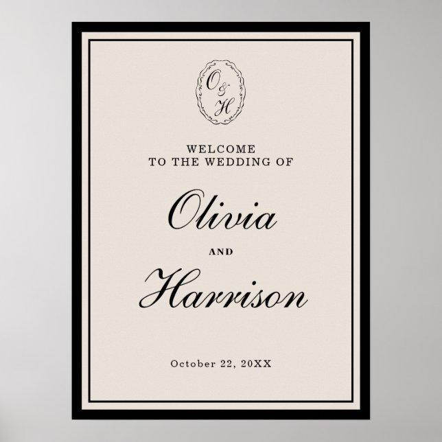 Affiche Elegant Classic Black Welcome to Our Wedding Sign (Devant)