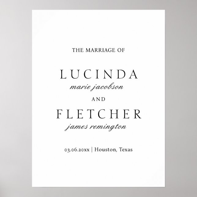 Affiche Élégant Classique Formal Minimal Mariage (Devant)