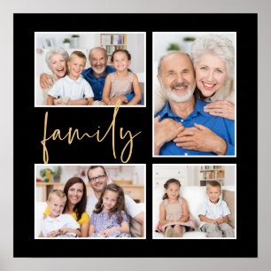 Affiche Élégant Collage de 4 Photos de Famille Or Noir
