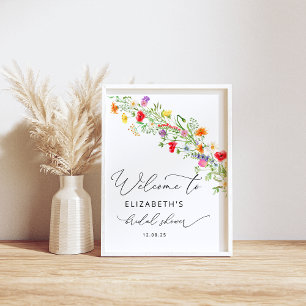 Affiche Elégant coloré fleur sauvage douche nuptiale bienv