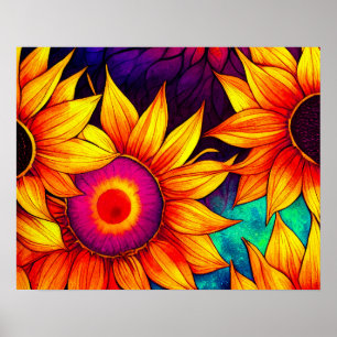 Affiche Elegant Colorful Sunflower Flower Power Artwork
