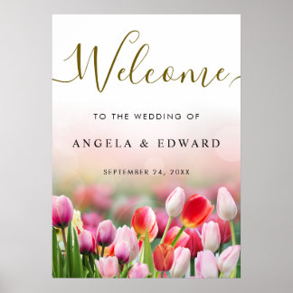 Affiche Elegant Colorful Tulip Florals Wedding Welcome