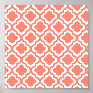 Affiche Elégant Coral Marocain Trellis Quatrefoil Clover