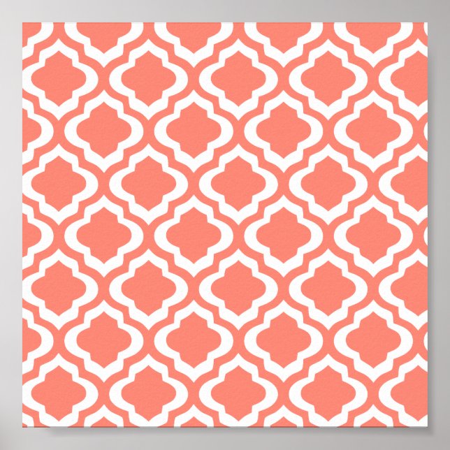 Affiche Elégant Coral Marocain Trellis Quatrefoil Clover (Devant)