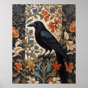Affiche Elégant corbeau noir William Morris Inspiré Floral