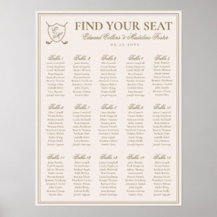 Affiche Elégant Crest Monogram Golf Mariage Seating Charts
