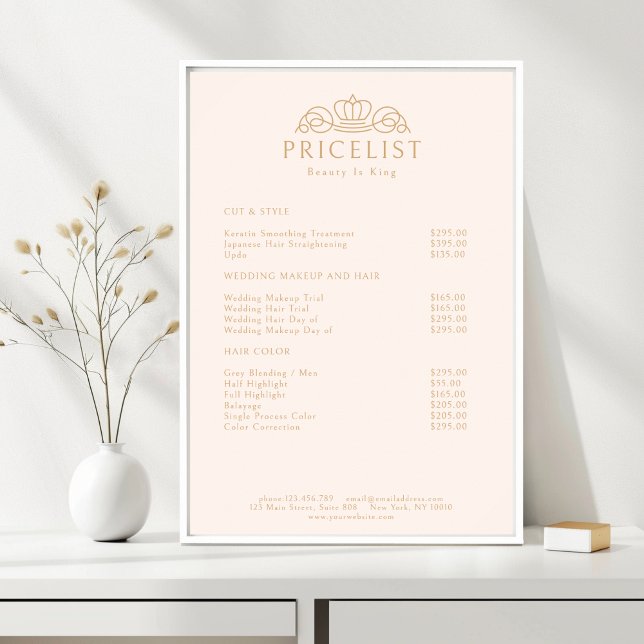 Affiche Elegant Crown Logo Blush Beige Salon Price List (Elegant Crown Logo Blush Beige Salon Price List Poster)