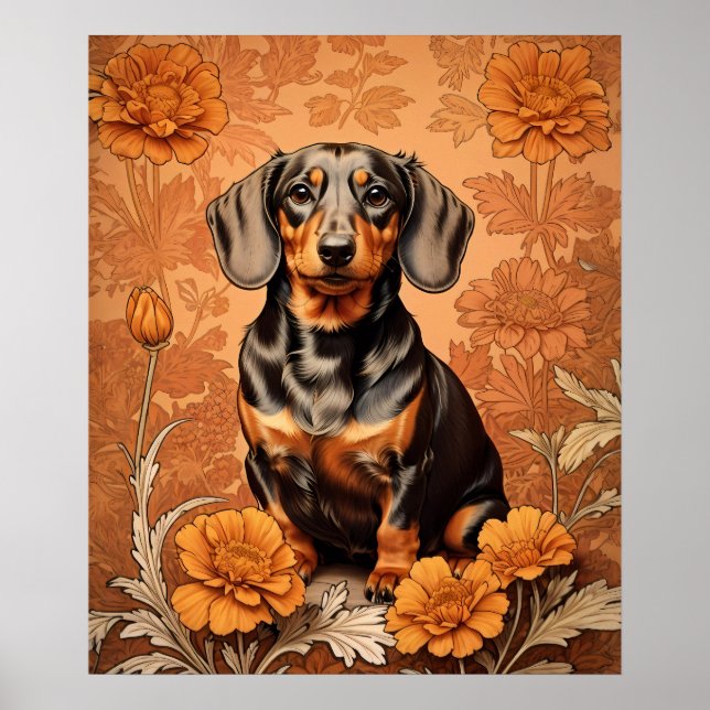 Affiche Elégant Dachshund Et Marigolds (Devant)