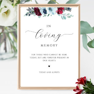 Affiche Élégant Dans la mémoire aimante, signe floral bleu