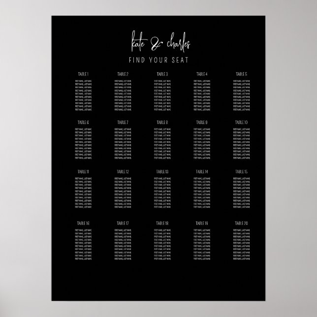 Affiche Elégant design moderne personnalisé Noms de sièges (Devant)