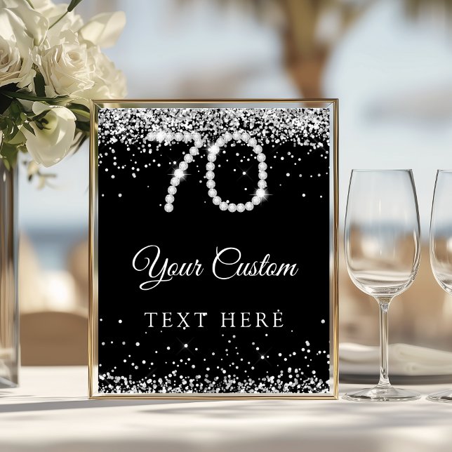 Affiche Elegant Diamonds 70th Birthday Party Table Sign (Diamonds 70th Birthday Party Sign)