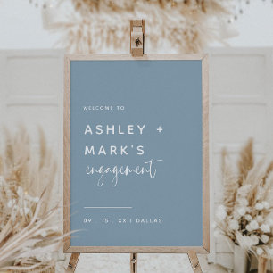 Affiche Elégant Dusty Blue Calligraphy Fiançailles Bienven