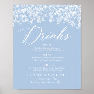 Affiche Élégant Dusty Blue Fleur sauvage Boissons Menu Sig